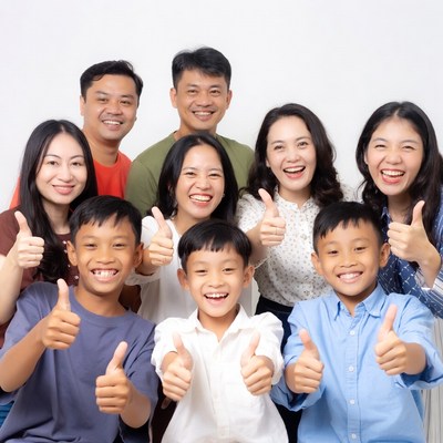 Asian family giving thumbs up