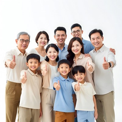 Asian family showing thumbs up
