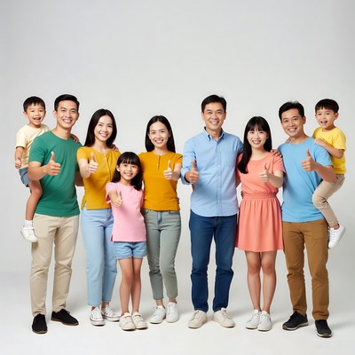 Asian family giving thumbs up