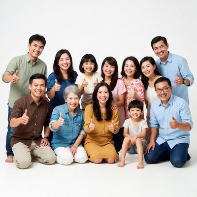 Happy Asian family thumbs up pose