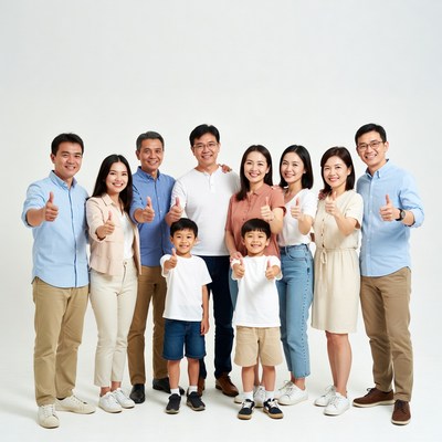 Asian family giving thumbs up
