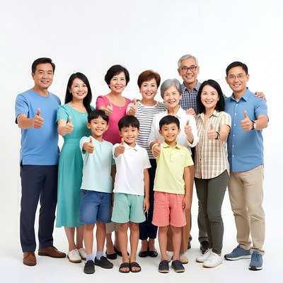 Asian family giving thumbs up