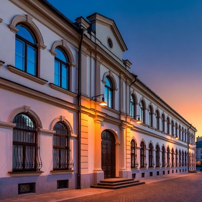 Classical Building at Sunset