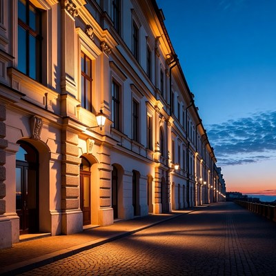 Historic Building Facade at Dusk