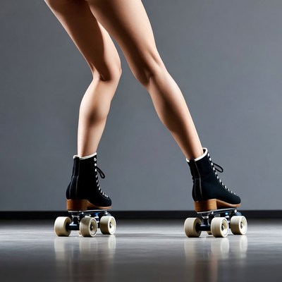 Nude Woman Roller Skating Backward