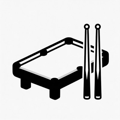 Pool table with drumsticks