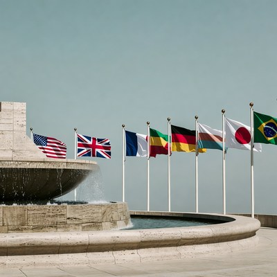 International Flags at Stone Fountain