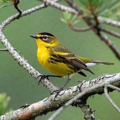 Yellow Warbler on Pine Branch