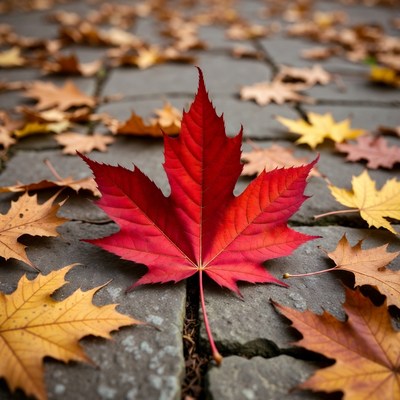 Red Maple Leaf on Autumn Pavement