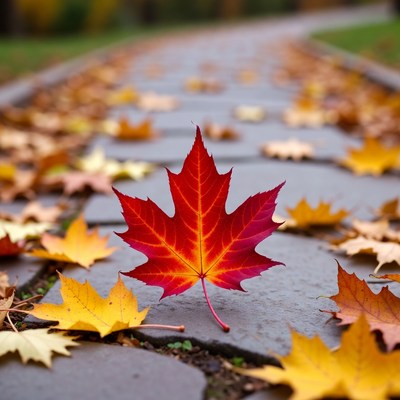 Red Maple Leaf on Autumn Path