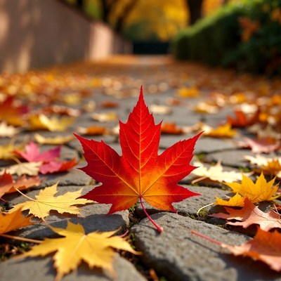 Red Maple Leaf on Autumn Path