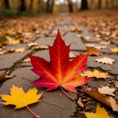 Red Maple Leaf on Autumn Path