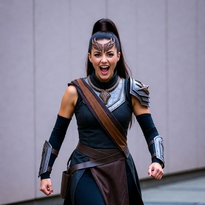 Woman in Shuri Black Panther cosplay yelling