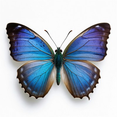 Blue Morpho Butterfly on White Background