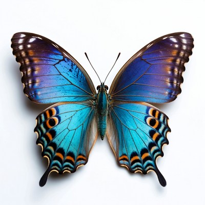 Blue Morpho Butterfly on White Background