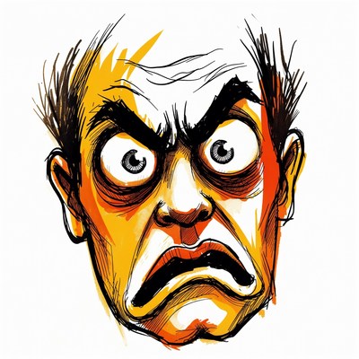 Angry Exaggerated Cartoon Man Face