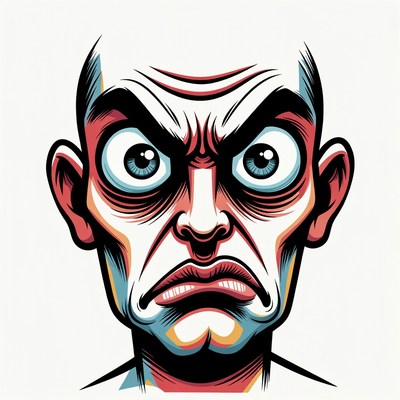 Angry cartoon man with glaring eyes