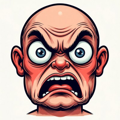 Angry bald man screaming illustration