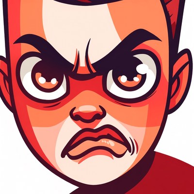 Angry cartoon boy glaring
