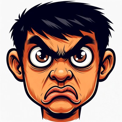 Angry cartoon boy face