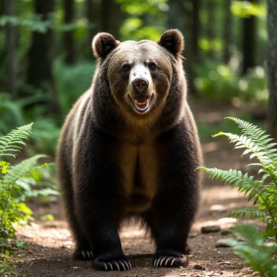 Grizzly Bear Standing in Forest