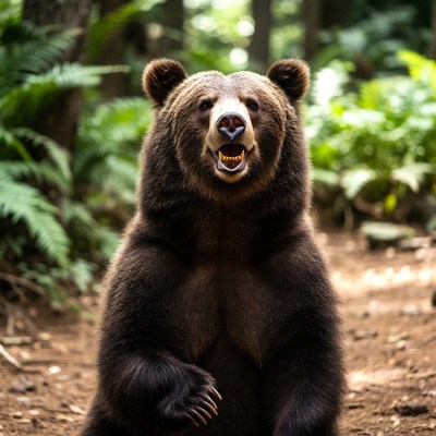 Roaring Brown Bear in Forest