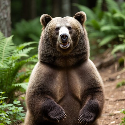 Grizzly Bear Roaring in Forest
