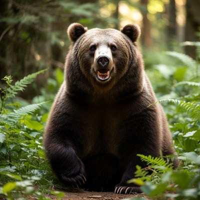 Grizzly Bear Roaring in Forest