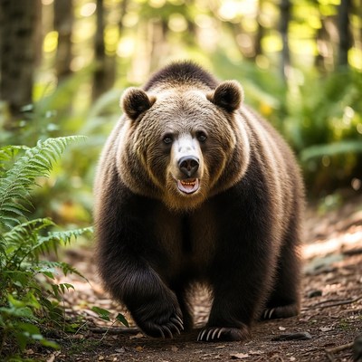 Grizzly Bear Walking in Forest