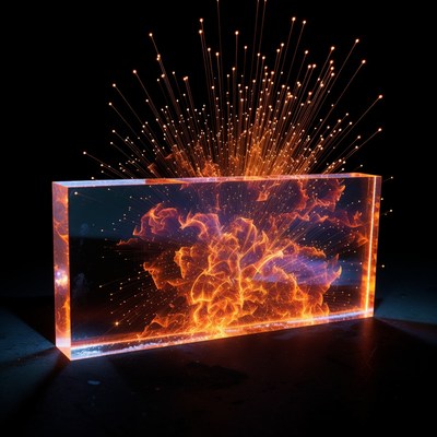 Exploding Fire in Transparent Block