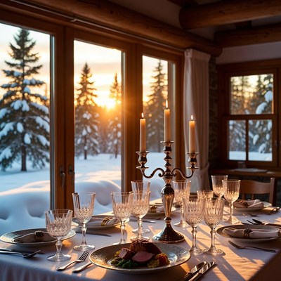 Elegant Candlelit Dinner Table Sunset View