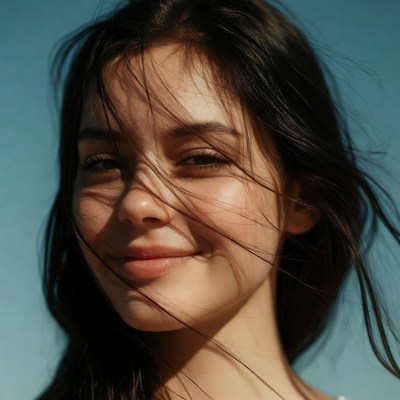 Smiling woman with flowing black hair