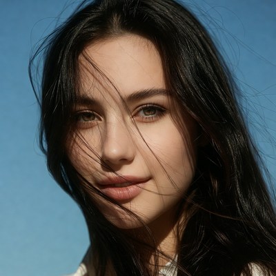 Beautiful woman with flowing black hair