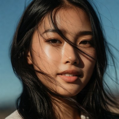 Asian woman with flowing black hair