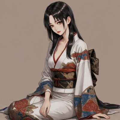 Asian woman in kimono sitting