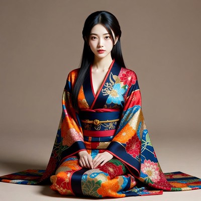 Asian woman in colorful kimono