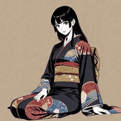 Anime girl in kimono sitting