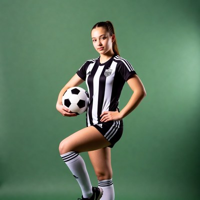 Girl holding soccer ball in jersey