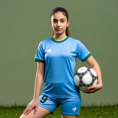 Girl holding soccer ball in uniform
