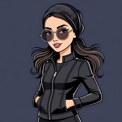 Woman in black beanie and leather jacket