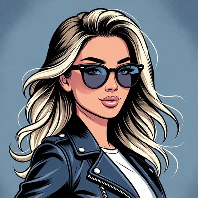 Blonde woman in sunglasses and leather jacket