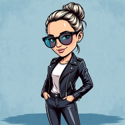 Cartoon woman in leather jacket