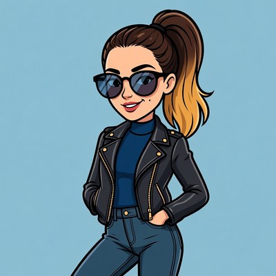 Cartoon woman in leather jacket