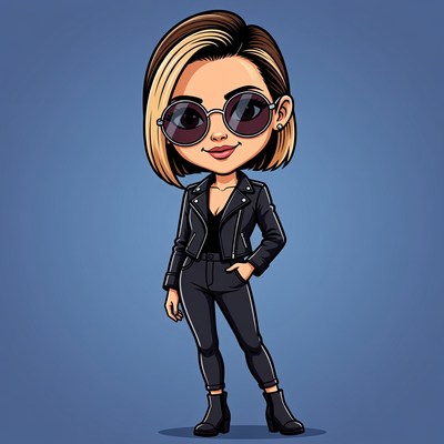Chibi woman in leather jacket and sunglasses