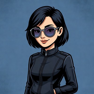 Asian woman in sunglasses and leather jacket