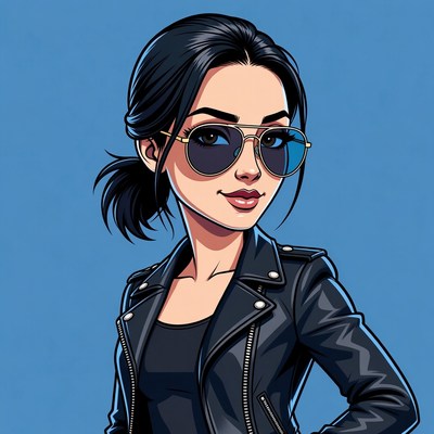 Asian woman in sunglasses and leather jacket