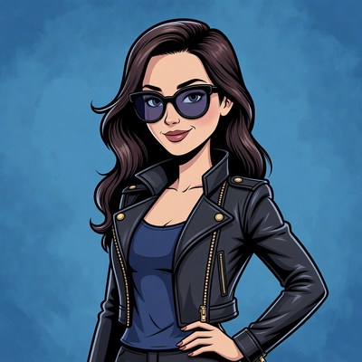 Woman in leather jacket with sunglasses