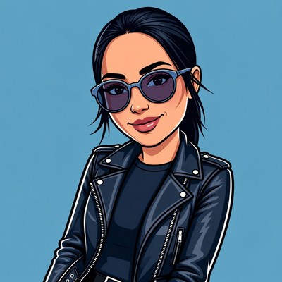 Asian woman in leather jacket sunglasses