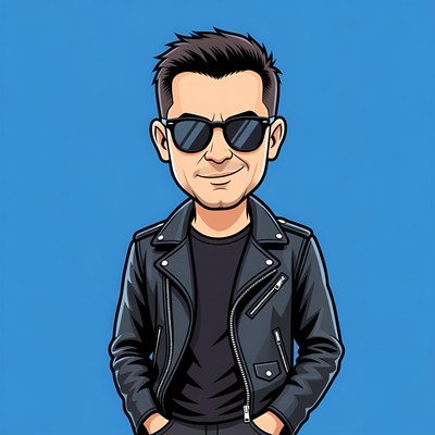 Cartoon man in leather jacket and sunglasses
