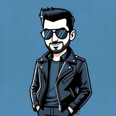 Cartoon man in sunglasses and leather jacket